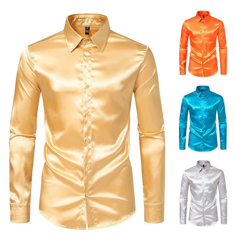 Men's Elegant and Shiny Long Sleeve Shirt with Innovative Texture Lisslune