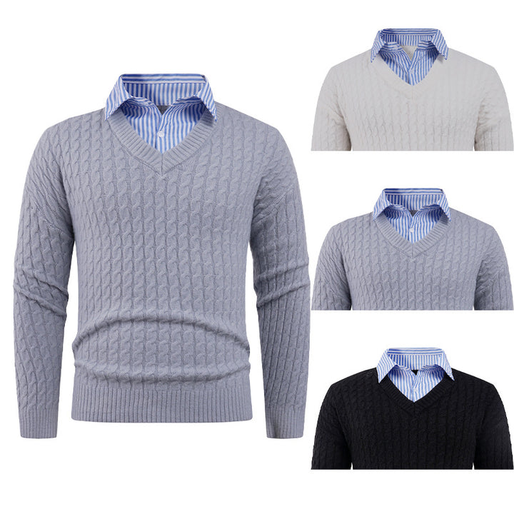 Men's Elegant Knit Sweater with V-Neck and Fine Texture Lisslune