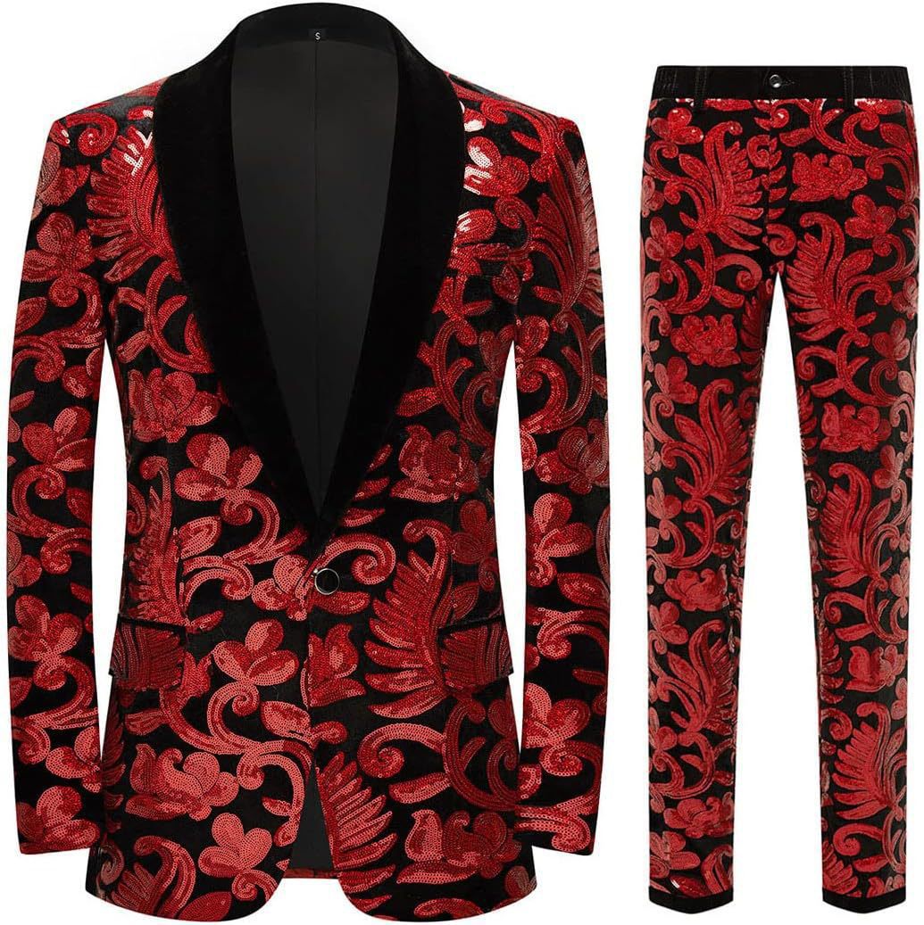 Men's elegant velvet suit with shiny sequin pattern Lisslune