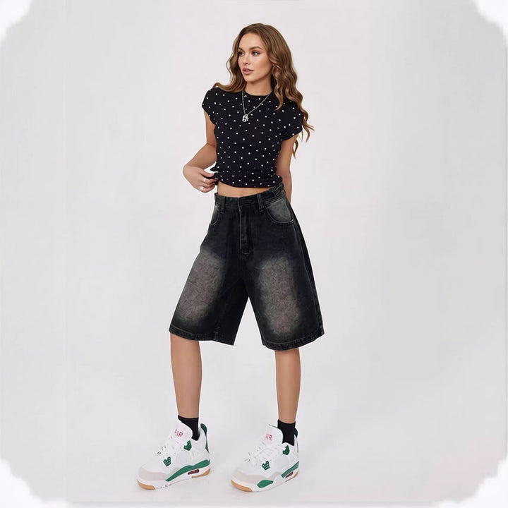 Women's Casual High-Waisted Denim Shorts with Wide Cut Lisslune
