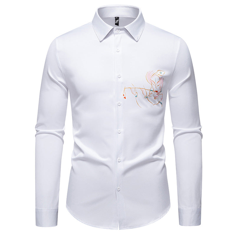Men's Elegant Long Sleeve Shirt with Creative Embroidery Lisslune