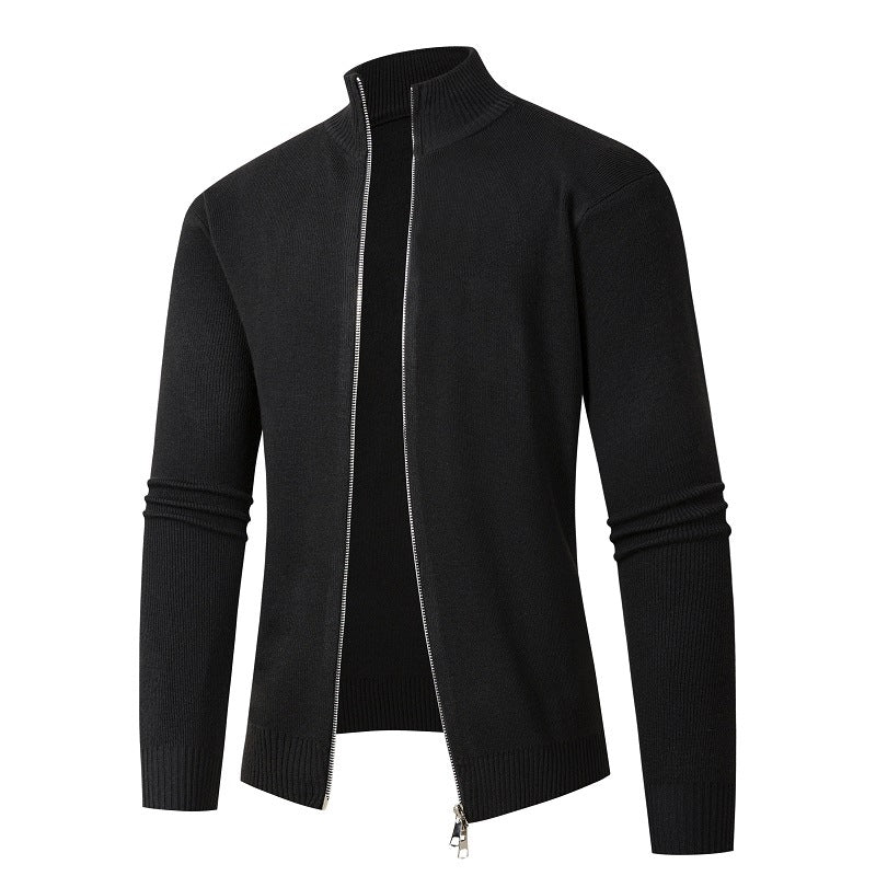 Men's fashionable knitted jacket with high collar and zipper Lisslune