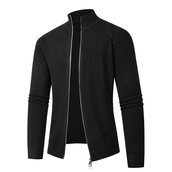Men's fashionable knitted jacket with high collar and zipper Lisslune