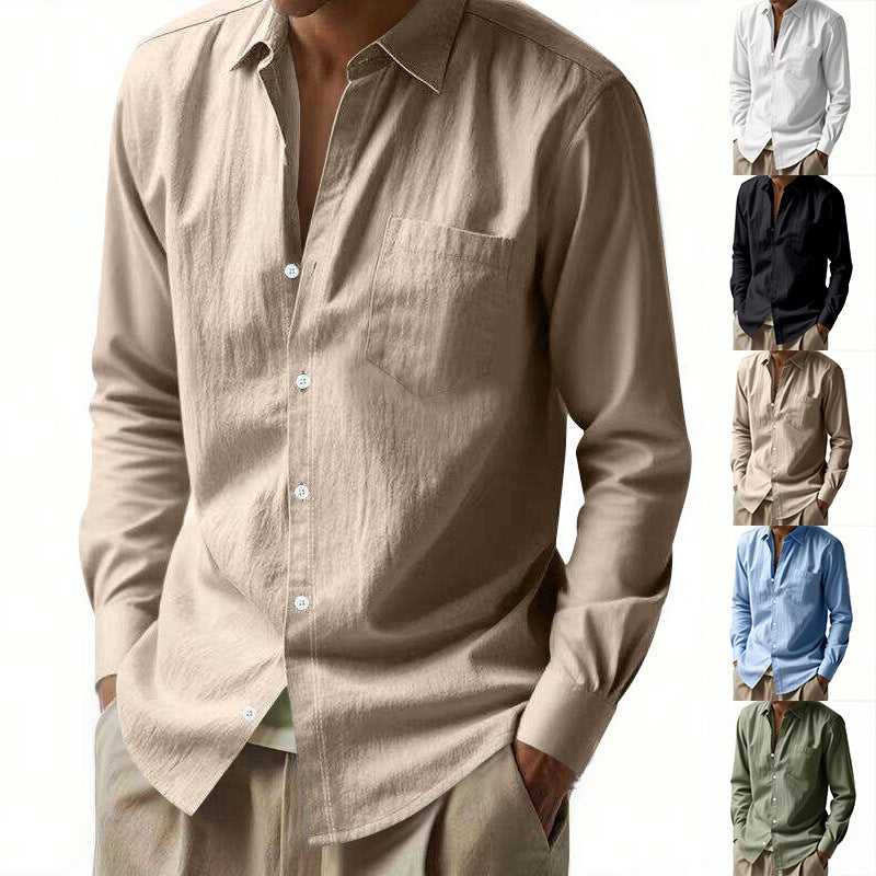 Men's Elegant Long Sleeve Shirt with Textured Upper Material and Practical Chest Pocket Lisslune