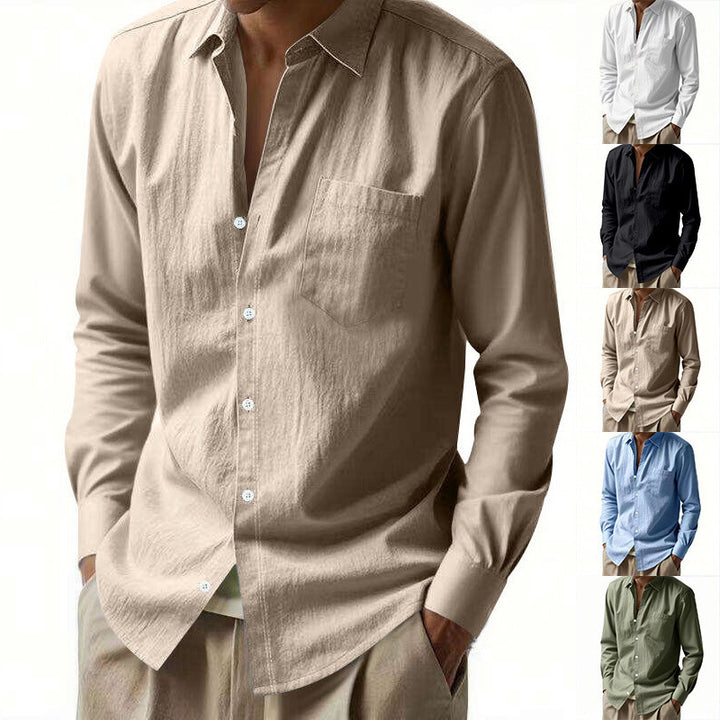Men's Elegant Long Sleeve Shirt with Textured Upper Material and Practical Chest Pocket Lisslune