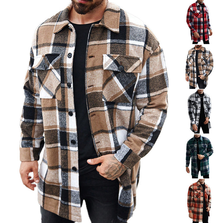 Men's flannel shirt jacket in checked design with practical pockets Lisslune