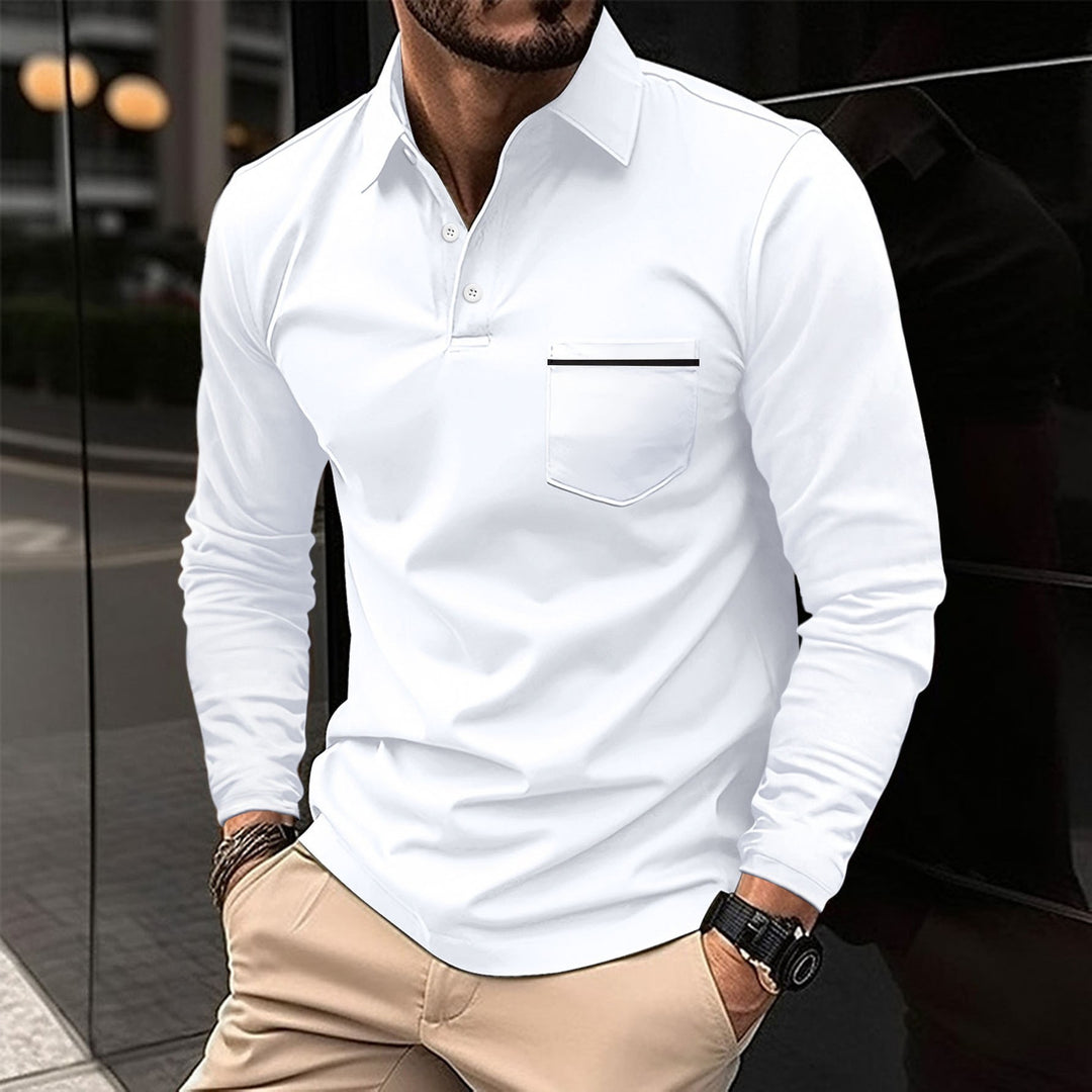 Men's long sleeve polo shirt with fashionable stand-up collar and practical chest pocket Lisslune