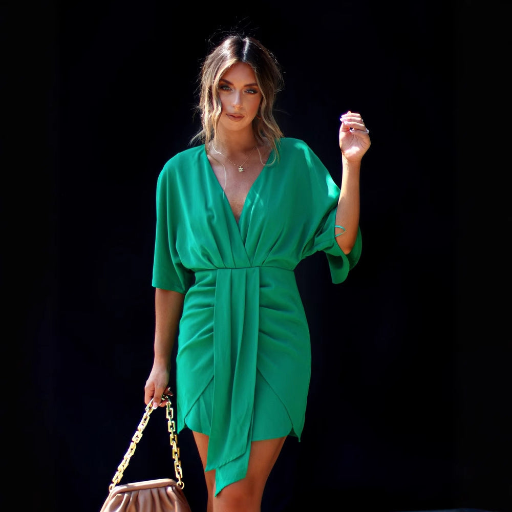 Women's wrap dress with V-neck and voluminous sleeves Lisslune