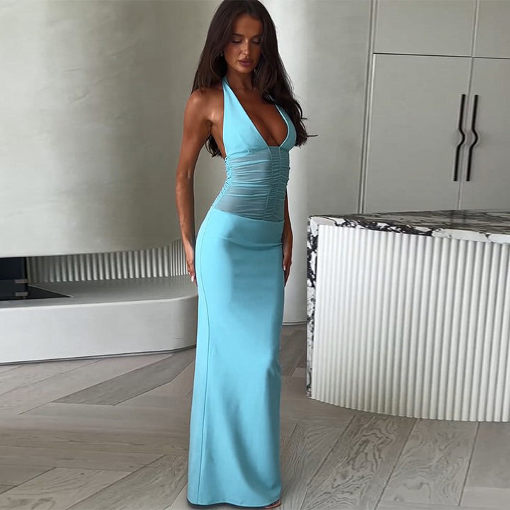 Women's elegant maxi dress with trendy wrap design and figure-enhancing top