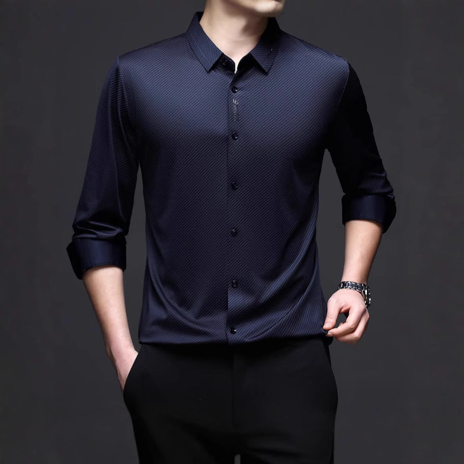 Men's Elegant Long Sleeve Shirt with Fine Stripe Pattern Lisslune