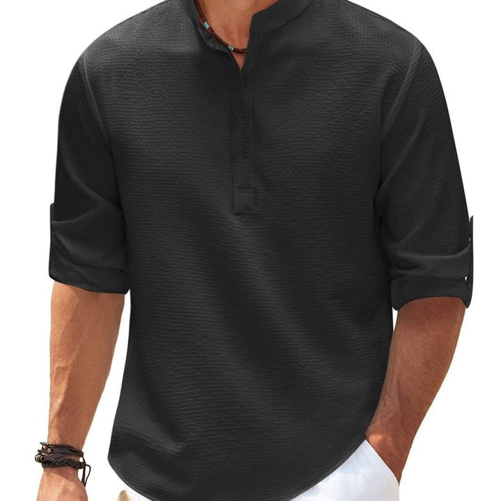 Men's long sleeve shirt with textured surface and modern stand-up collar Lisslune