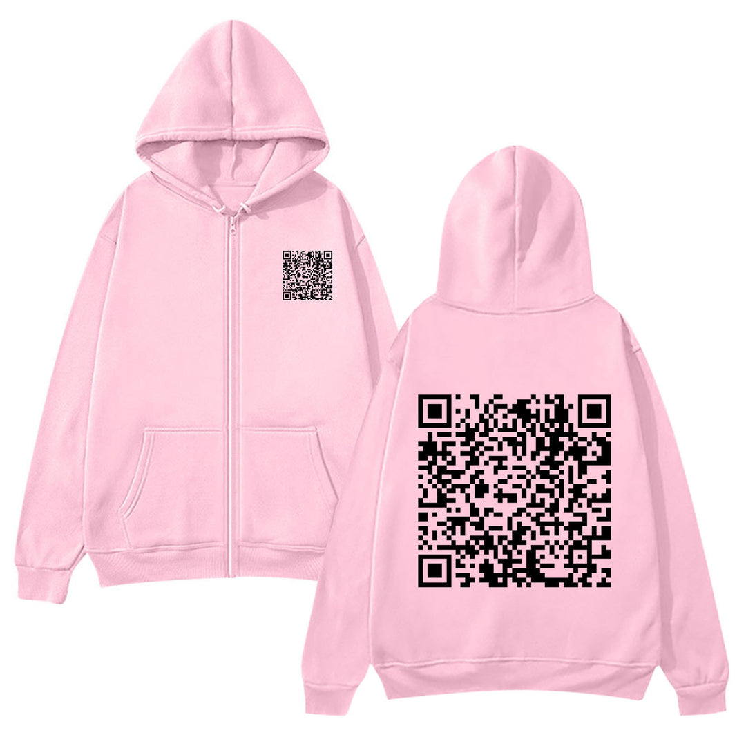 Women's hoodie jacket with QR code design and soft fleece Lisslune
