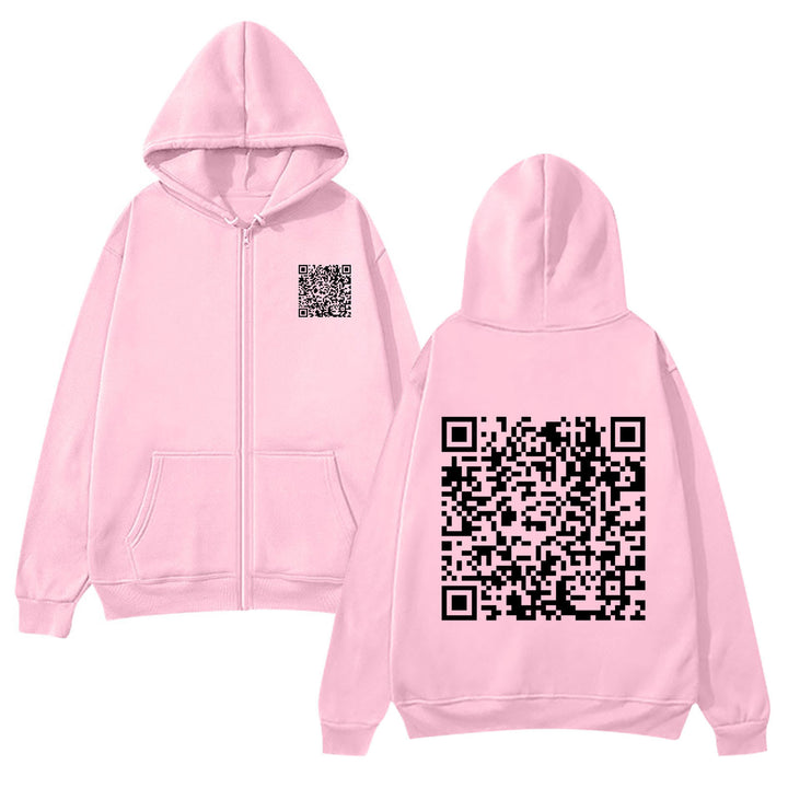 Women's hoodie jacket with QR code design and soft fleece Lisslune