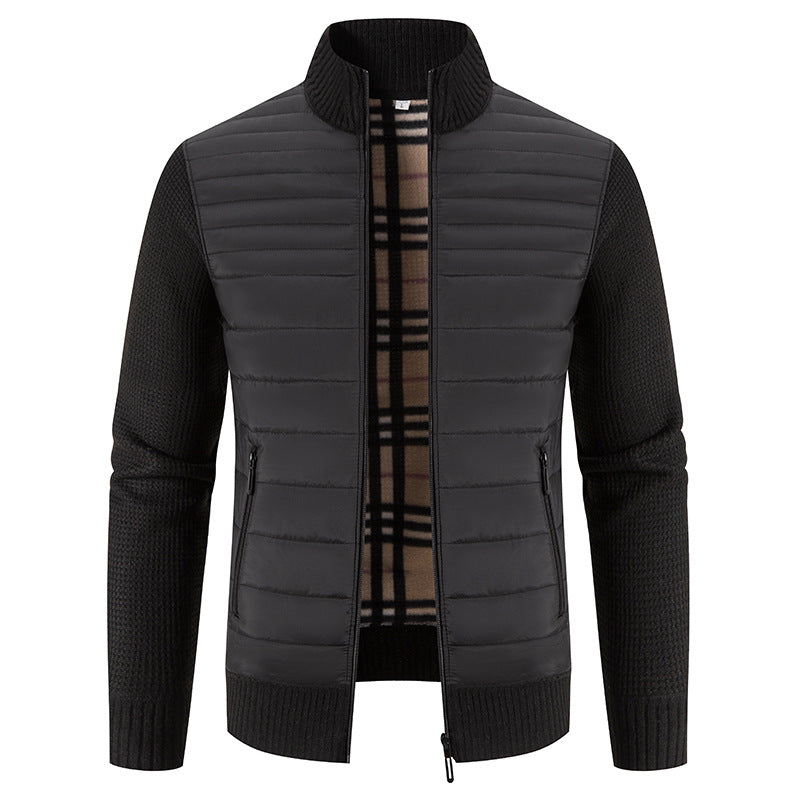 Men's quilted hybrid jacket with knit sleeves and modern stand-up collar Lisslune