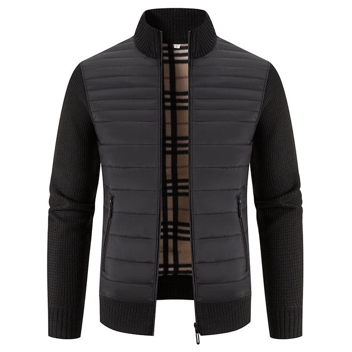 Men's quilted hybrid jacket with knit sleeves and modern stand-up collar Lisslune