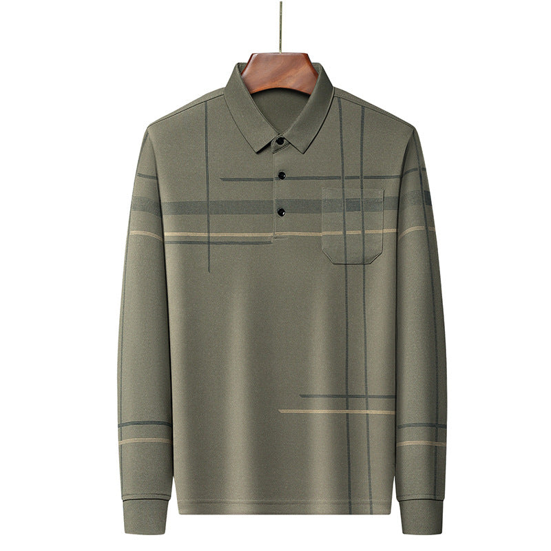 Men's Long Sleeve Polo Shirt with Modern Pattern Lisslune