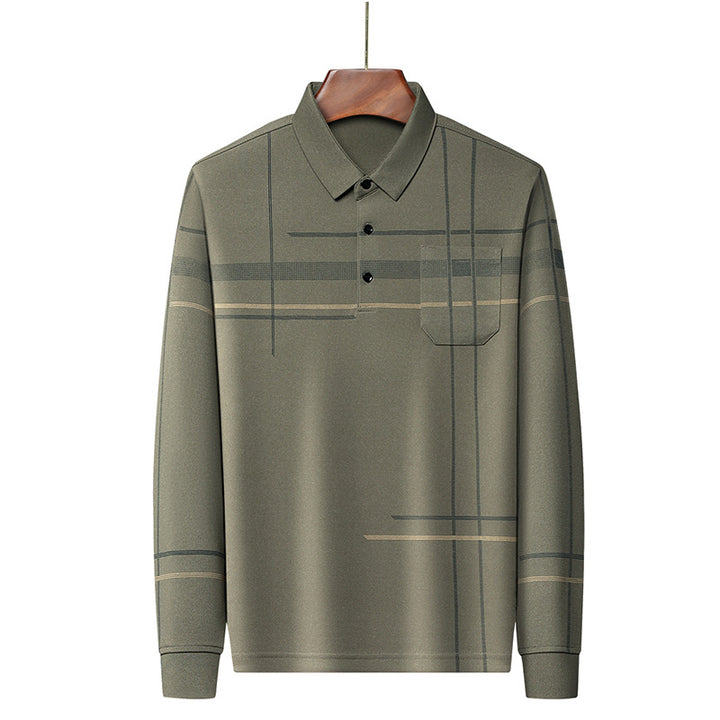 Men's Long Sleeve Polo Shirt with Modern Pattern Lisslune