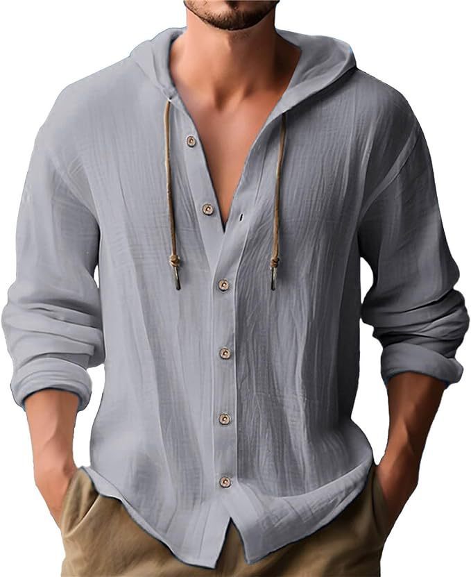 Men's casual hoodie shirt with button placket and textured design Lisslune