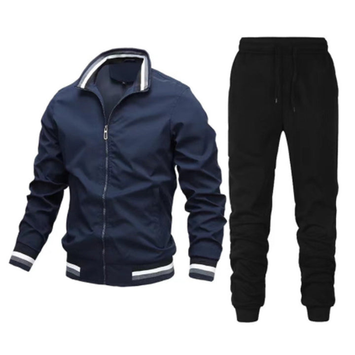 Men's Sporty Leisure Set with Elastic Waistband and Stylish Stand-Up Collar Lisslune