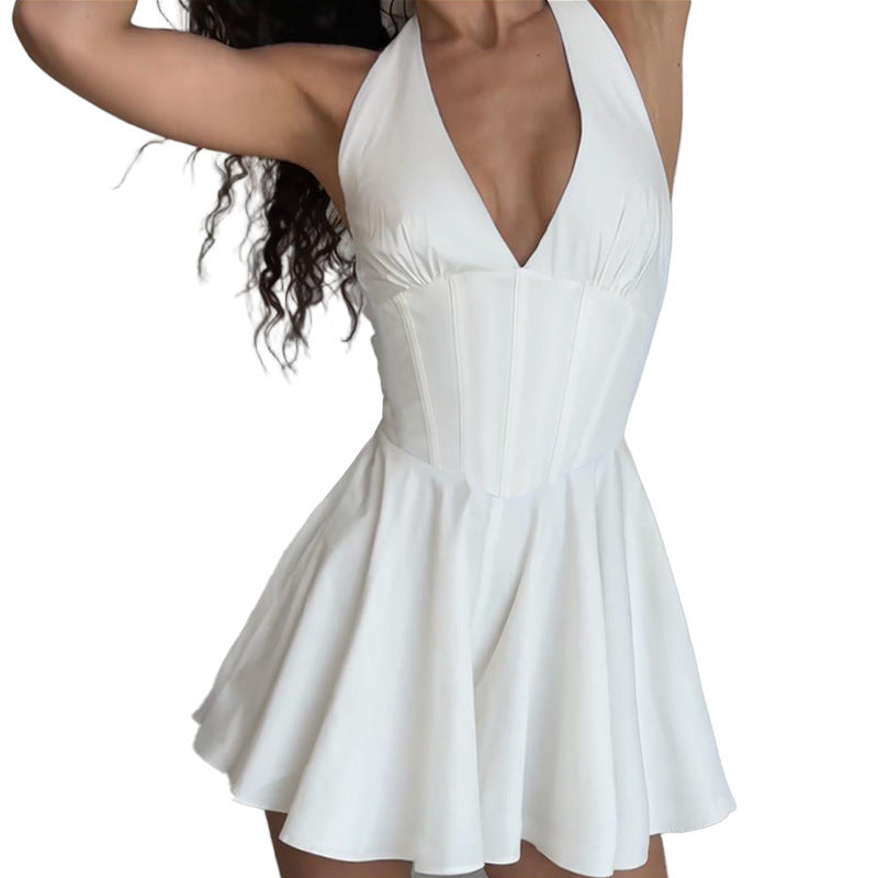 Ladies Playful Cocktail Dress with Deep V-Neck and Flowing Skirt Lune London