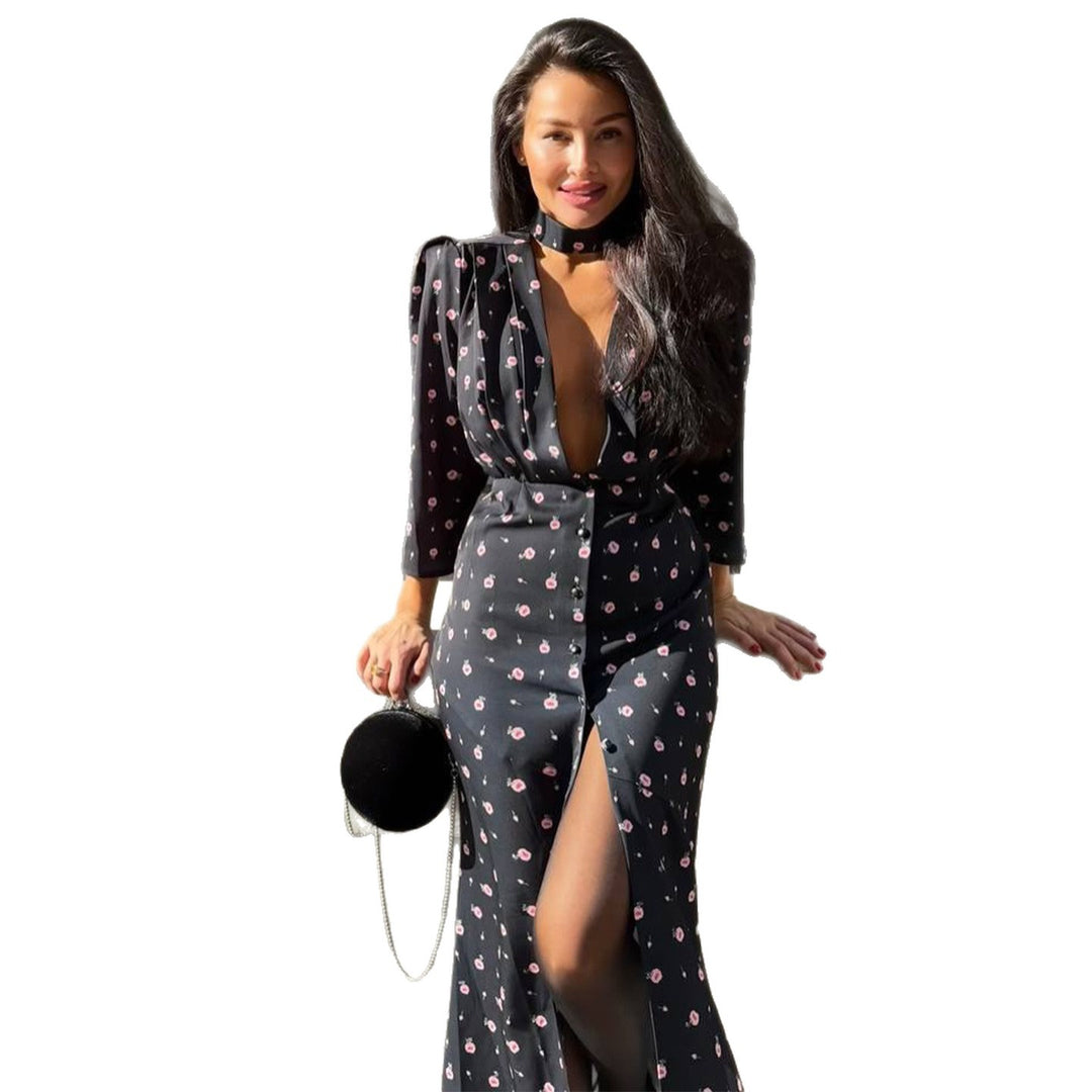 Women's jumpsuit with deep V-neckline and stylish slit Lisslune