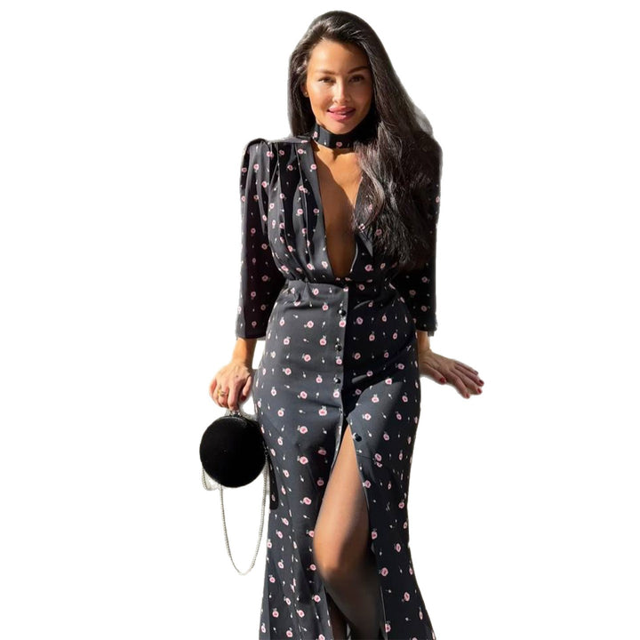 Women's jumpsuit with deep V-neckline and stylish slit Lisslune
