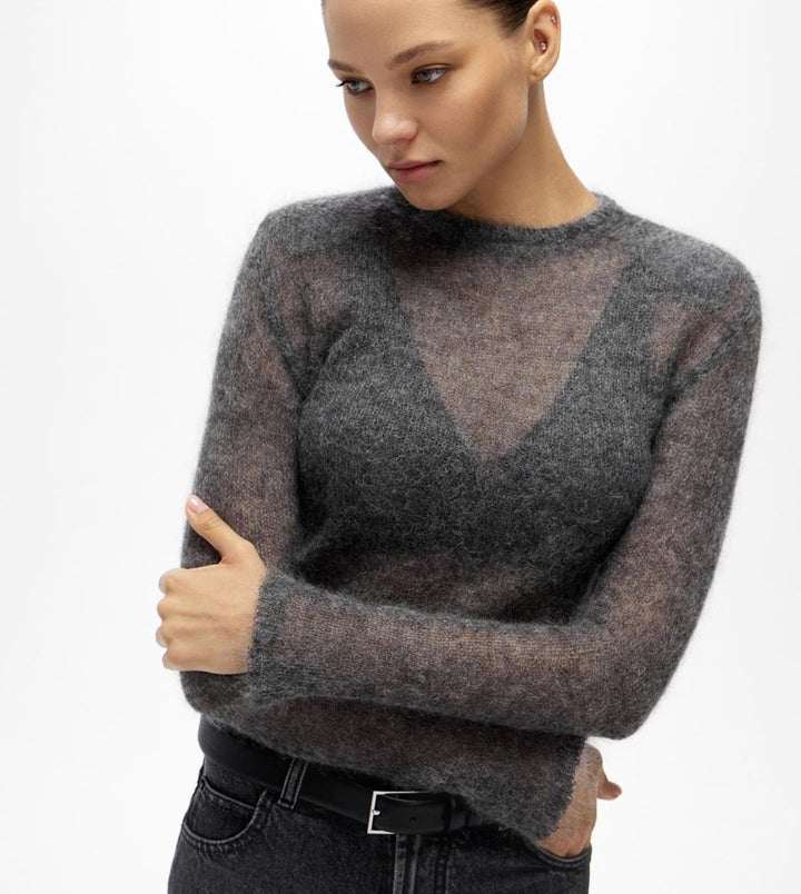 Women's fine V-neck sweater made of mohair wool blend Lisslune