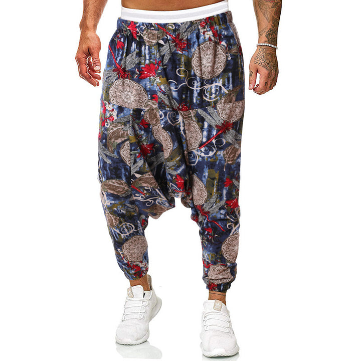 Men's harem pants with unique fantasy pattern and elastic waistband Lisslune