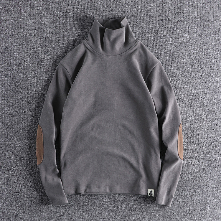 Men's stand-up collar sweater made of high-quality fleece with contrasting elbow patches Lisslune