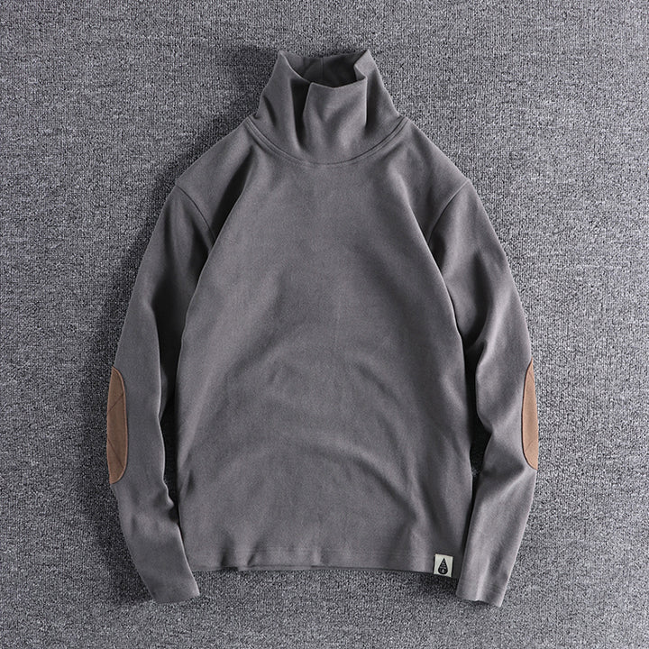 Men's stand-up collar sweater made of high-quality fleece with contrasting elbow patches Lisslune