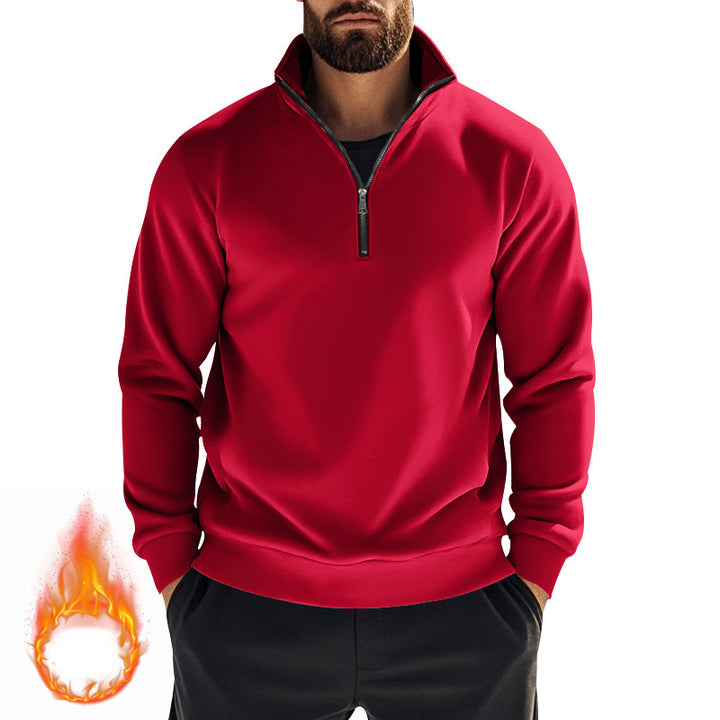Men's fleece pullover with high collar and half zipper Lisslune