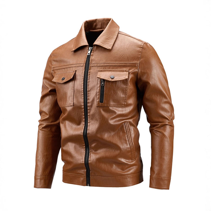 Men's high-quality synthetic leather jacket with practical pockets Lisslune