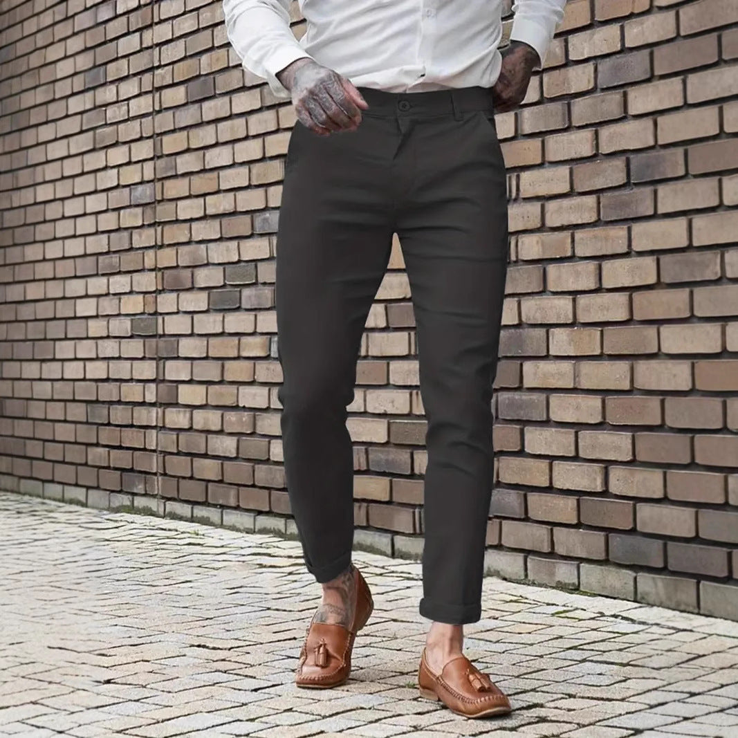 Men's Slim Fit Chino Pants with Elastic Comfort Waistband and Practical Pockets Lisslune