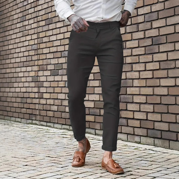 Men's Slim Fit Chino Pants with Elastic Comfort Waistband and Practical Pockets Lisslune