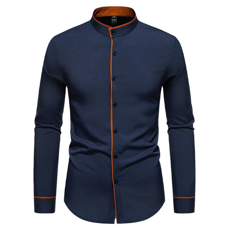 Men's long sleeve shirt with modern stand-up collar and embroidered detail Lisslune