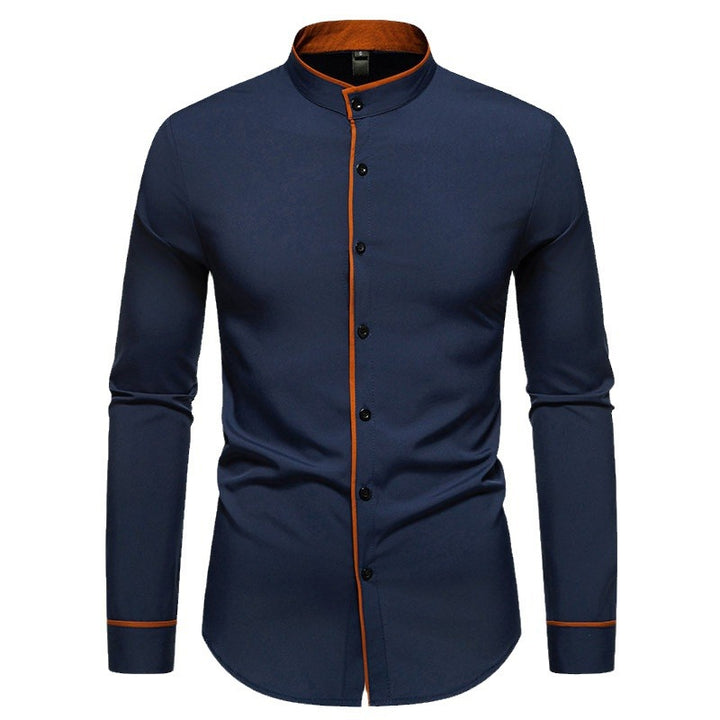 Men's long sleeve shirt with modern stand-up collar and embroidered detail Lisslune