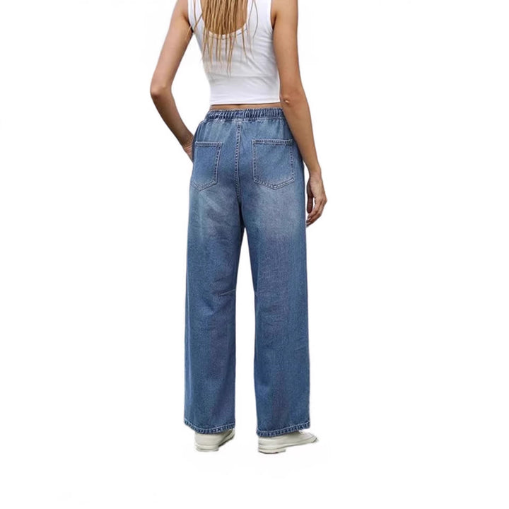 Damen weite Denim-Hose mit elastischem Bund und praktischem Schnitt Lisslune