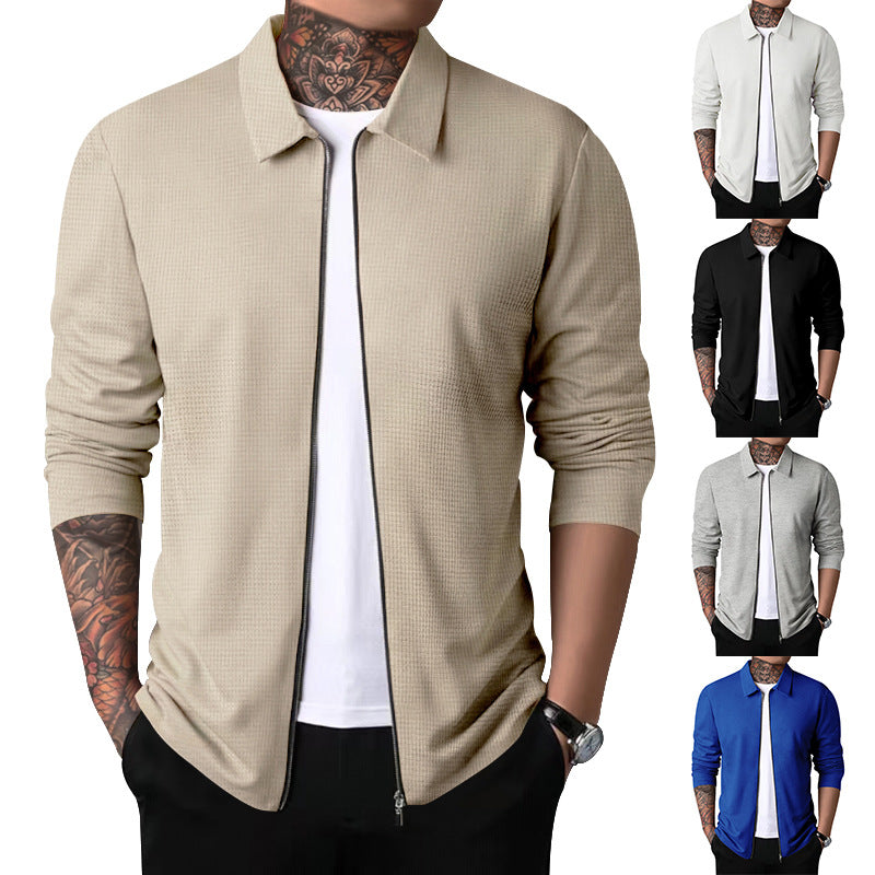 Men's sporty long sleeve T-shirt with zipper and breathable textured design Lisslune
