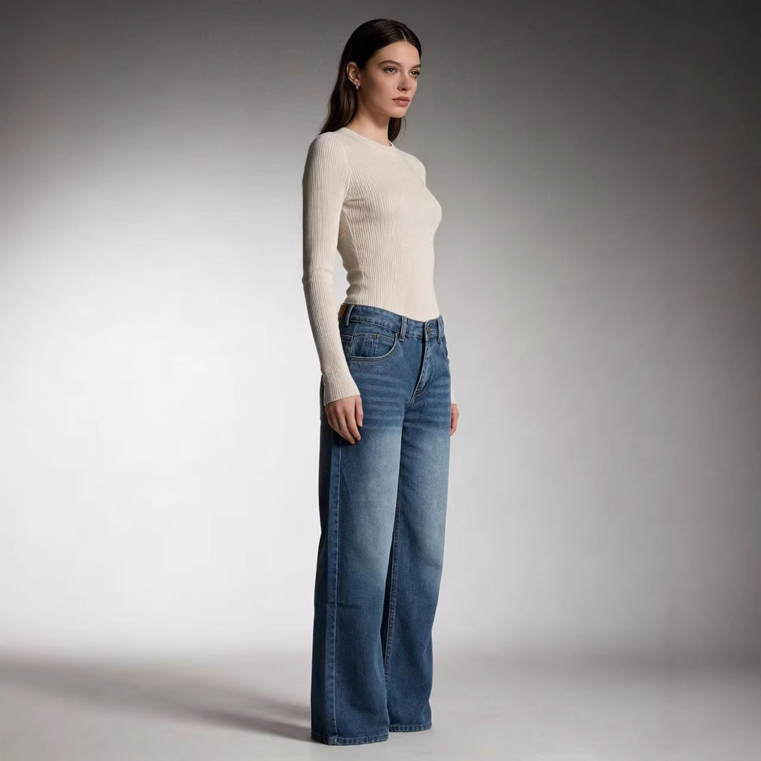 Damen weite Denim-Hosen mit hohem Bund und lässigem Schnitt Lisslune