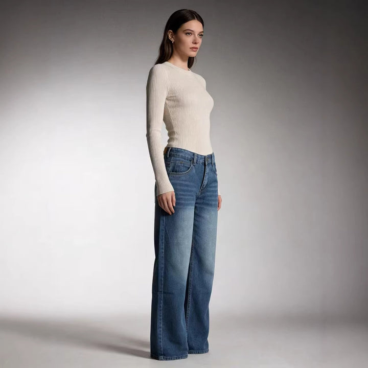 Damen weite Denim-Hosen mit hohem Bund und lässigem Schnitt Lisslune
