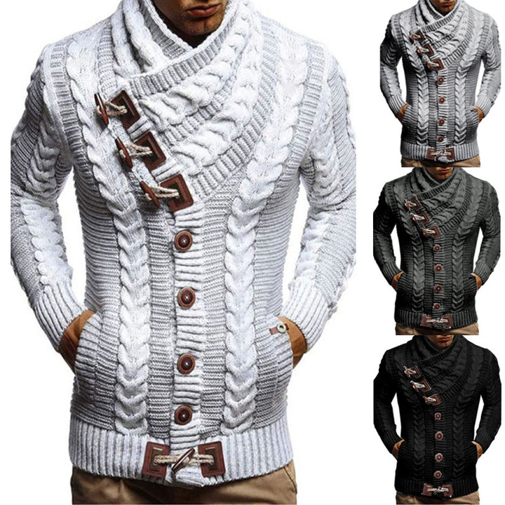 Men's cardigan with large collar and cable pattern Lisslune