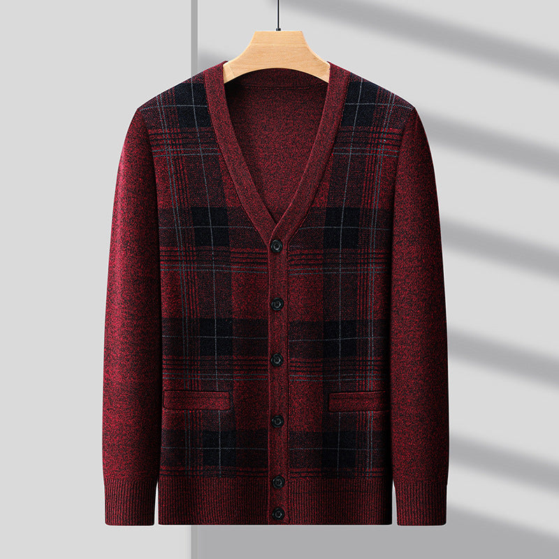 Men's Fashionable Cardigan with Classic Check Pattern and Button Placket Lisslune