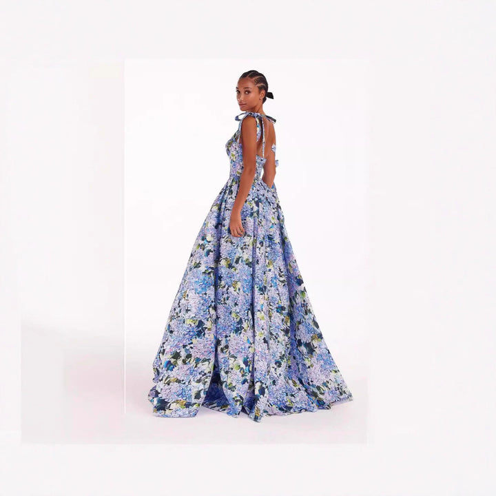 Women's Elegant Maxi Dress with Off-Shoulder Straps and Floral Print