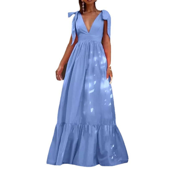 Women's maxi dress with festive ruffle details and deep V-neck Lisslune