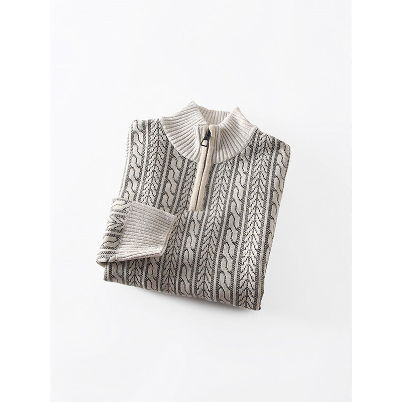 Men's Knit Pullover with Modern Zipper and Graphic Pattern Lisslune