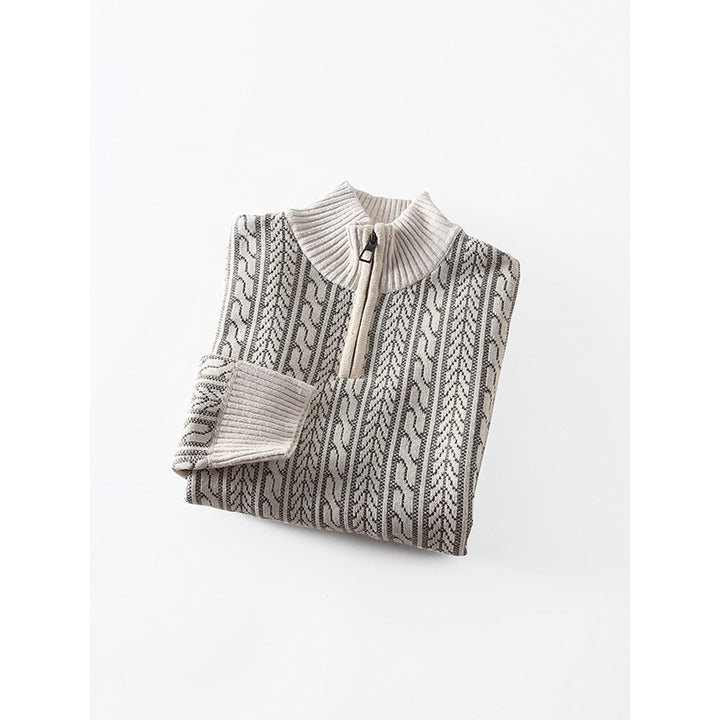 Men's Knit Pullover with Modern Zipper and Graphic Pattern Lisslune