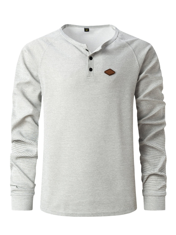 Men's Long Sleeve Henley Shirt with Textured Fabric and Fashionable Button Details Lisslune