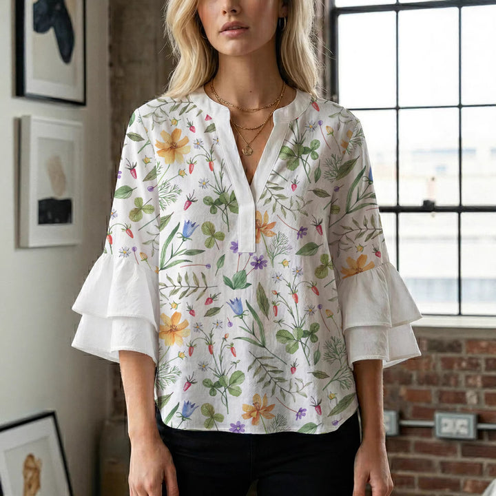 Women's blouse shirt with voluminous sleeves and floral pattern Lisslune