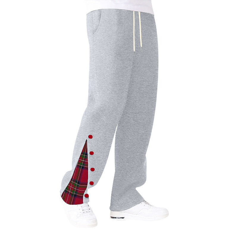 Men's comfortable leisure pants with side button details and combined check pattern Lisslune