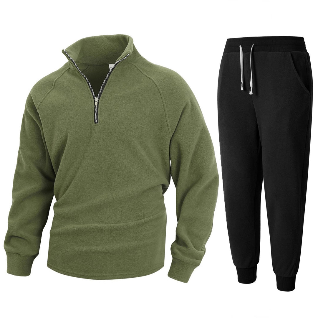 Men's fleece loungewear set with half-length zipper Lisslune